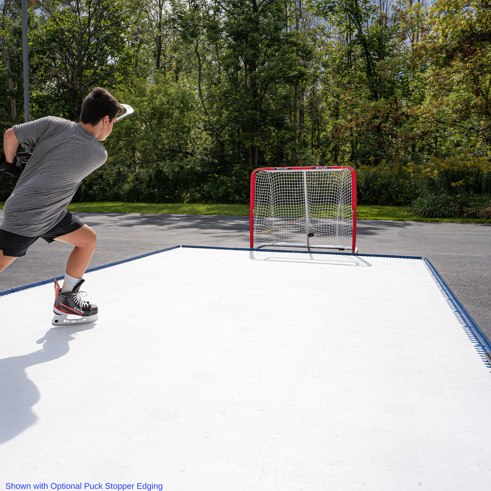 "Unleash your hockey potential on the 10'x18' Premier Rink, powered by Skate Anytime Synthetic Ice. Experience unmatched training space and optimize your performance